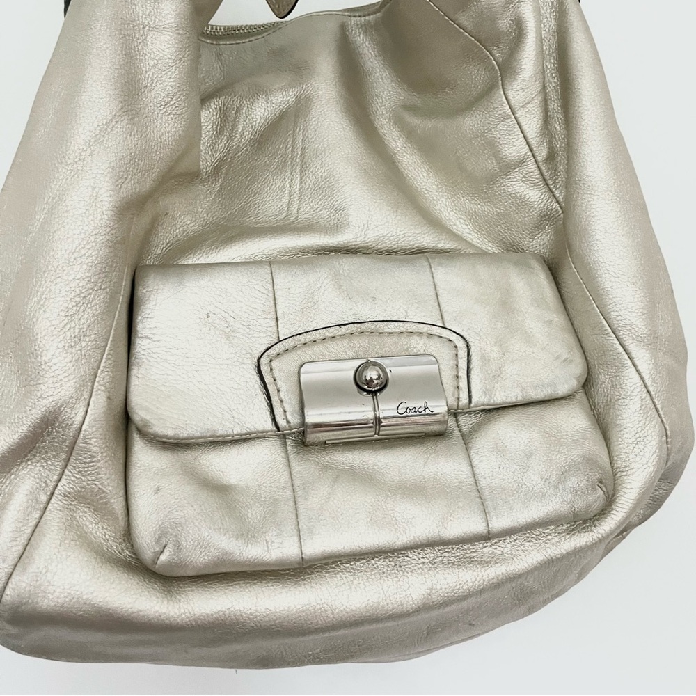Coach Kristin Metallic Leather Hobo Shoulder Bag Silver Purse Classic READ NOTES - Picture 4 of 10